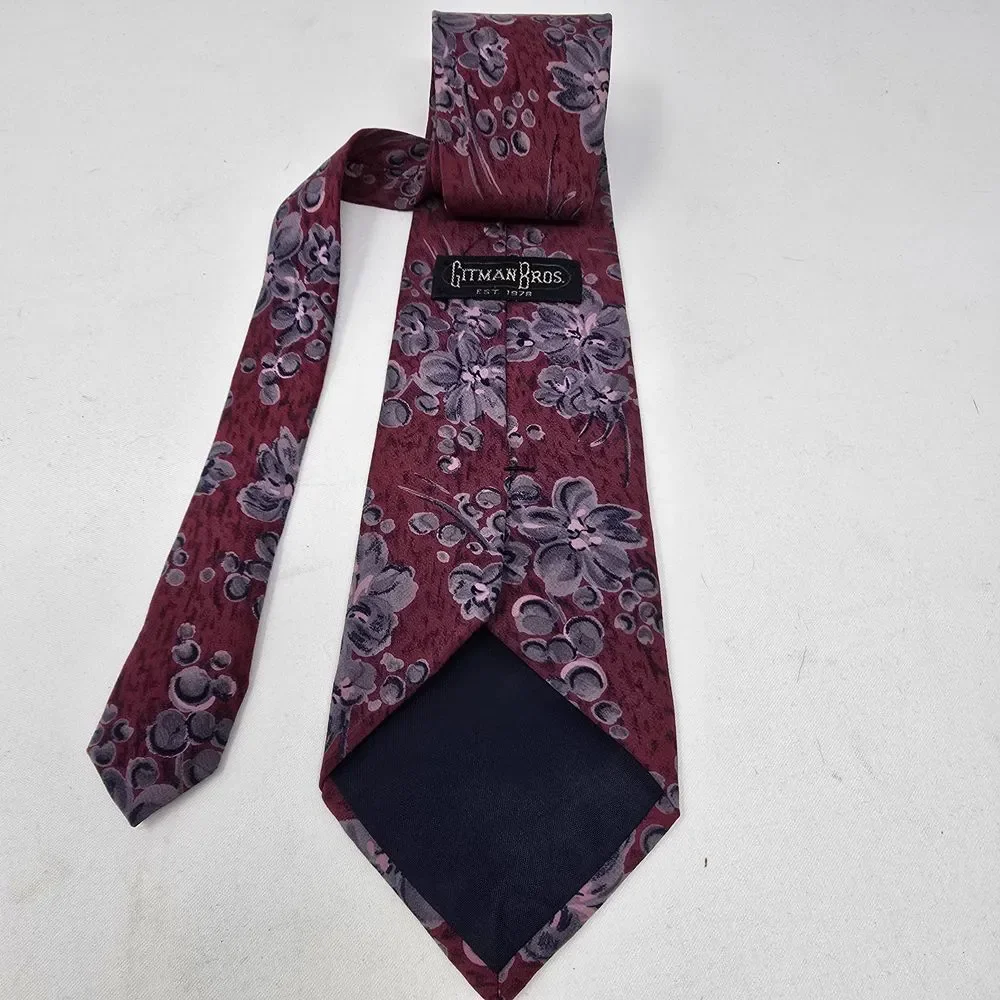 Gitman Bros Vintage Silk‎ Tie Red Floral Print MADE IN USA